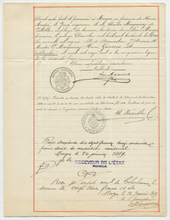 Acte n° 4222 de vente d'un immeuble sis «Au Molliau», sur la commune de Tolochenaz, réalisée le 15 décembre 1888 devant le notaire Henri Gonvers, à Morges, par M. Jean Charles César Benjamin, fils de feu Georges Louis de Beausobre, à Morges