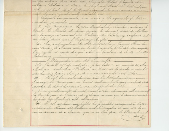 Convention entre la Compagnie des chemins de fer de la Suisse-Occidentale et du Simplon, représentée par M. Louis Delarageaz, ingénieux, domicilié à Lausanne, et M. Jacques Henri Lénor Comte Le Marois