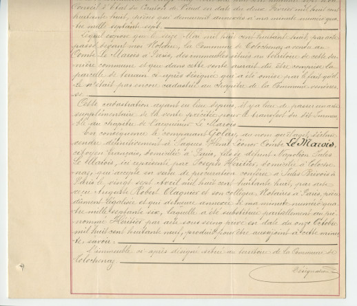 Acte n° 5118 de vente complémentaire d'un immeuble sis «En Riond-Bosson» propriété de la Commune de Tolochenaz réalisée le 18 novembre 1891 devant le notaire Henri Gonvers, à Morges