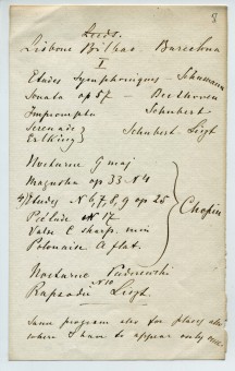 Projet de programmes pour des concerts à Leeds, Lisbonne, Bilbao et Barcelone