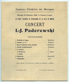 Programme du récital donné par Paderewski le 23 décembre 1903 au Casino-Théâtre de Morges au profit d'œuvres de bienfaisance de la Ville