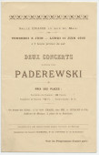 Programme des deux récitals donnés par Paderewski les 8 et 11 juin 1900 Salle Erard, 13 rue du Mail à Paris