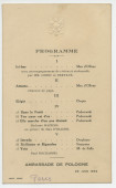Programme du récital donné le 28 juin 1932 à l'Ambassade de Pologne à Paris par la cantatrice «Madame Mazzoli» et le pianiste Max d'Ollone (entre autres musiciens)