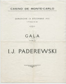 Programme du récital de gala donné par Paderewski le 18 décembre 1932 au Casino de Monte-Carlo